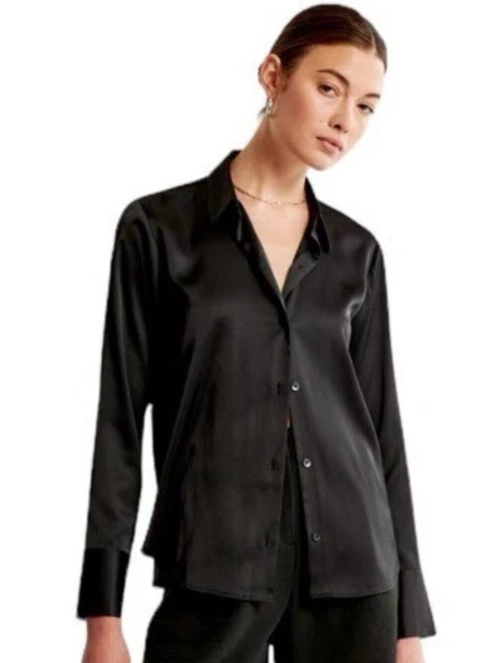 Abercrombie & Fitch Satin Button-Up Shirt – Black – Women's Large (NWT)